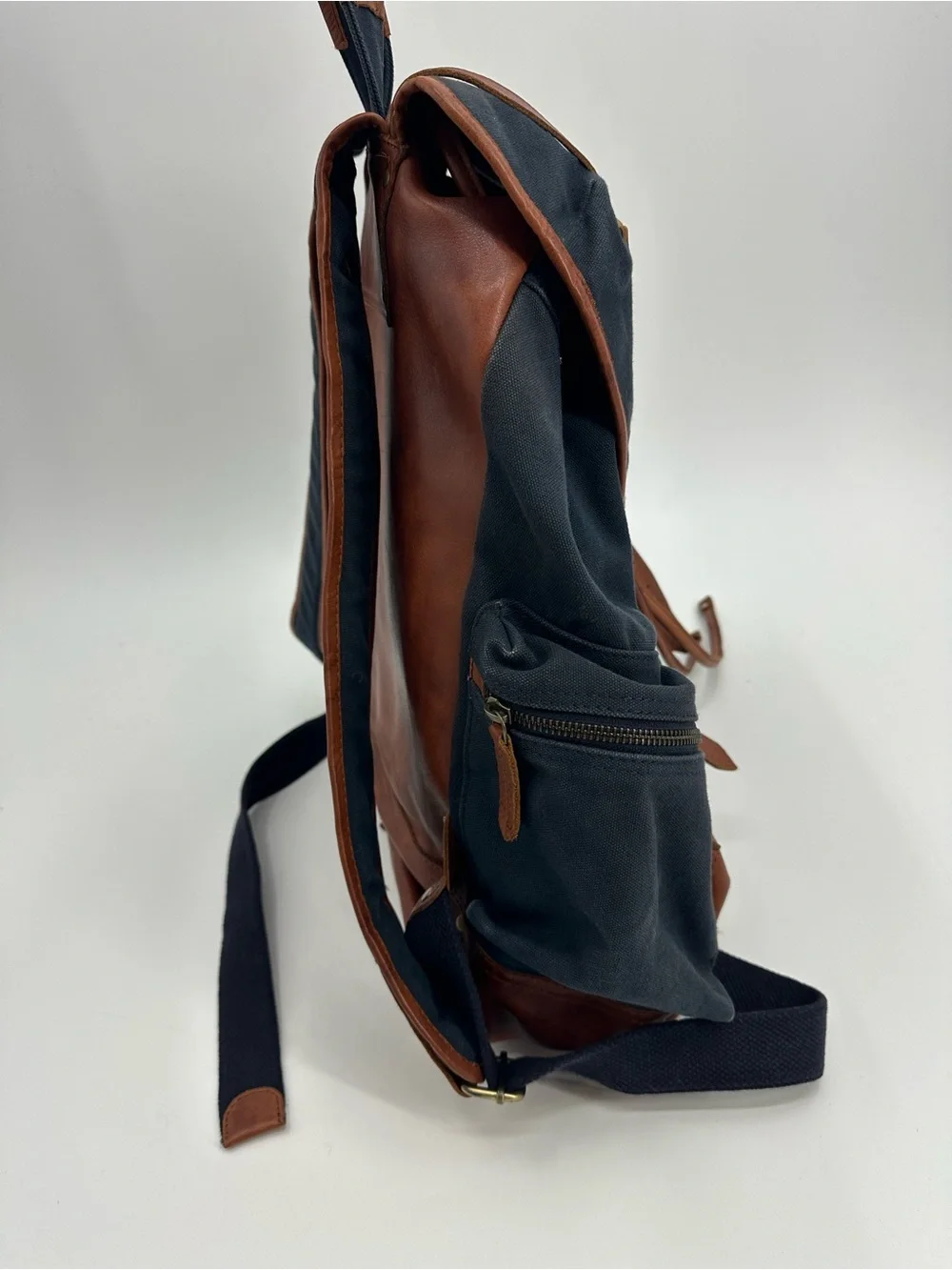 Gilded Age Globetrotter Black Canvas Backpack with Brown Leather Trim